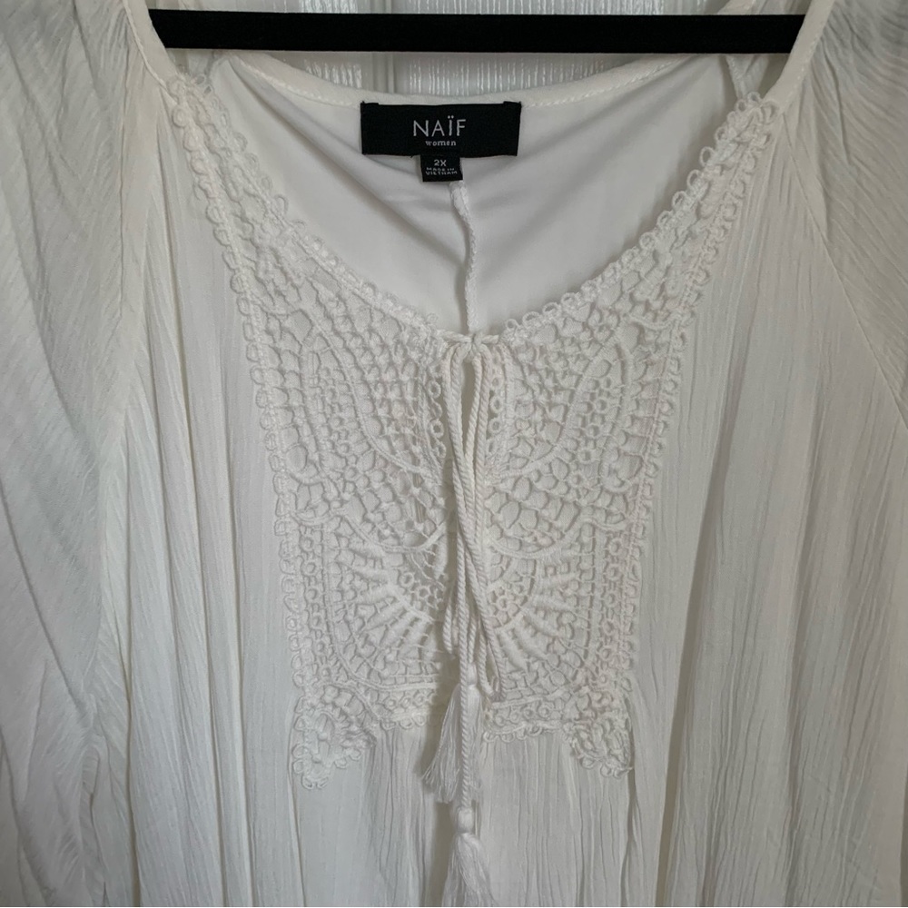 NAÏF 2x cold shoulder lined gauzy off white dress. Never worn. NWOT - Picture 5 of 5